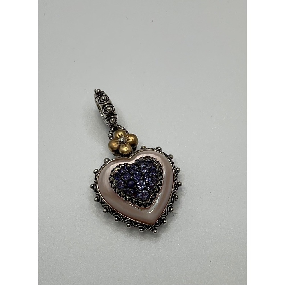 Barbara Bixby Sterling Silver 18K Gold Amethyst Mother of Pearl Heart Pendant